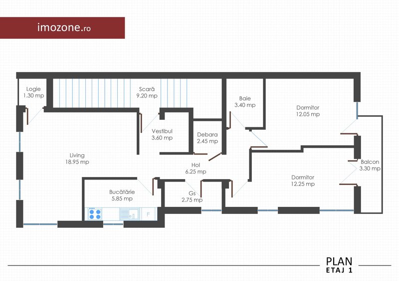 Apartament 3 camere, 2 bai, 2 balc., bloc nou, finisat la cheie, centrala termica